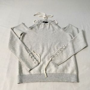 NWOT INTERMIX Off-Shoulder Rope Tie Sweatshirt Sweater Grey Small/Petite